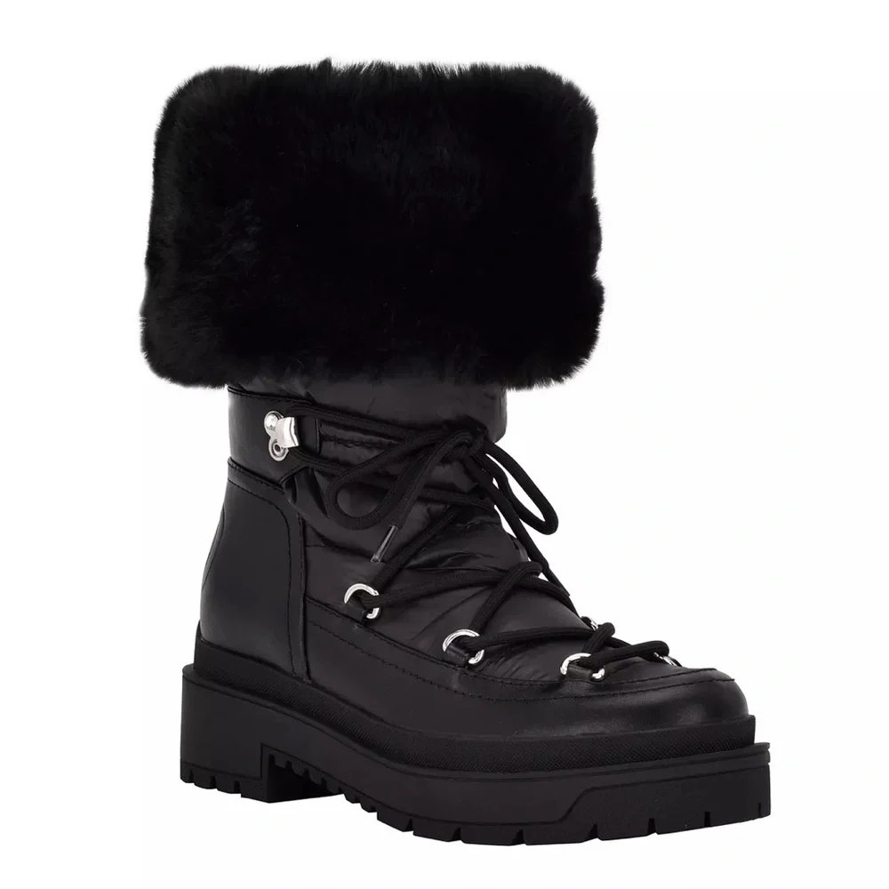 GUESS Women’s Larya Faux Fur Puffer Winter Black Boots Size 9.5 NEW